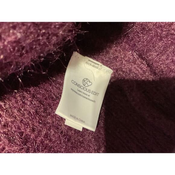 Express Purple Fuzzy Knit Half Zip Sweater Women’s Size M Wool Blend - Picture 4 of 9